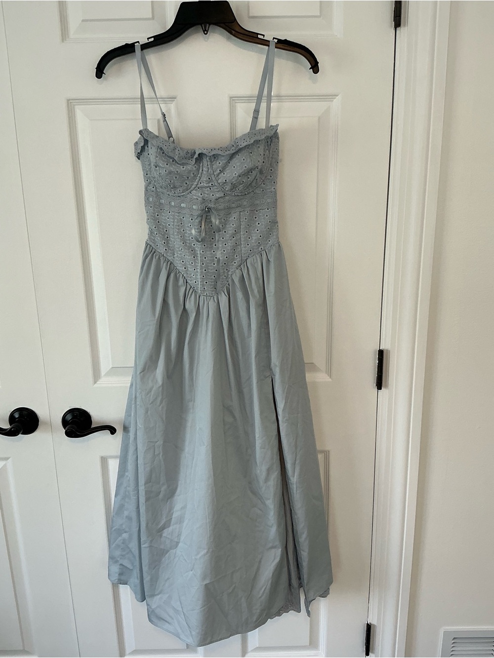 HOUSE of CB Jamie Cotton Broderie Anglais Midi Sundress | Soft Blue | Size XS - Picture 8 of 14